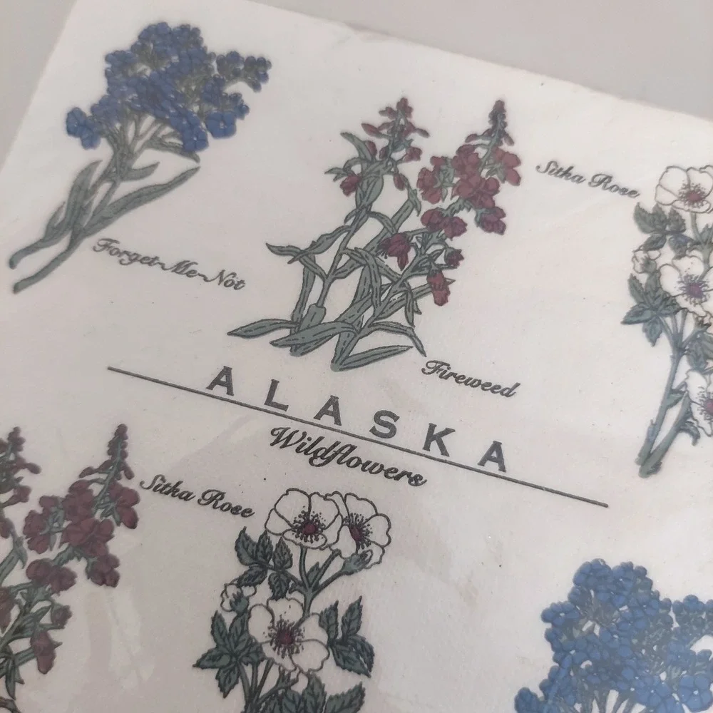 Vintage Alaska Wildflowers 24 Beverage Napkins‎ Indian Arts & Crafts 10x10